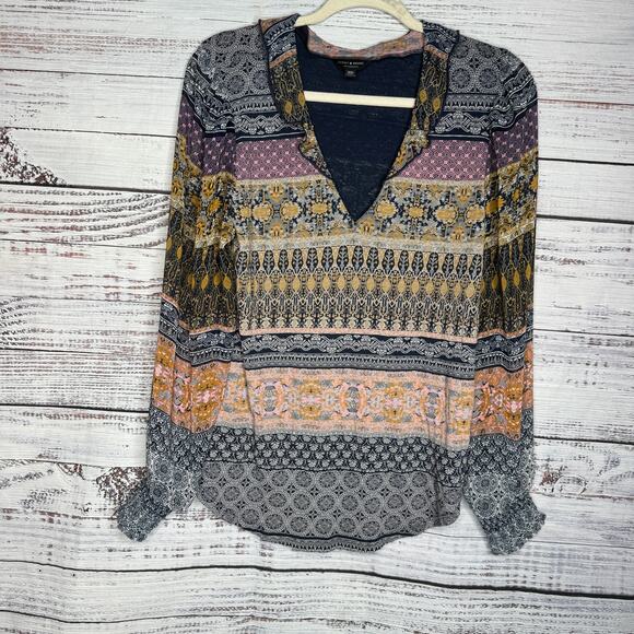 Lucky Brand Boho Western Long Sleeve Printed Blouse Med - Picture 1 of 3